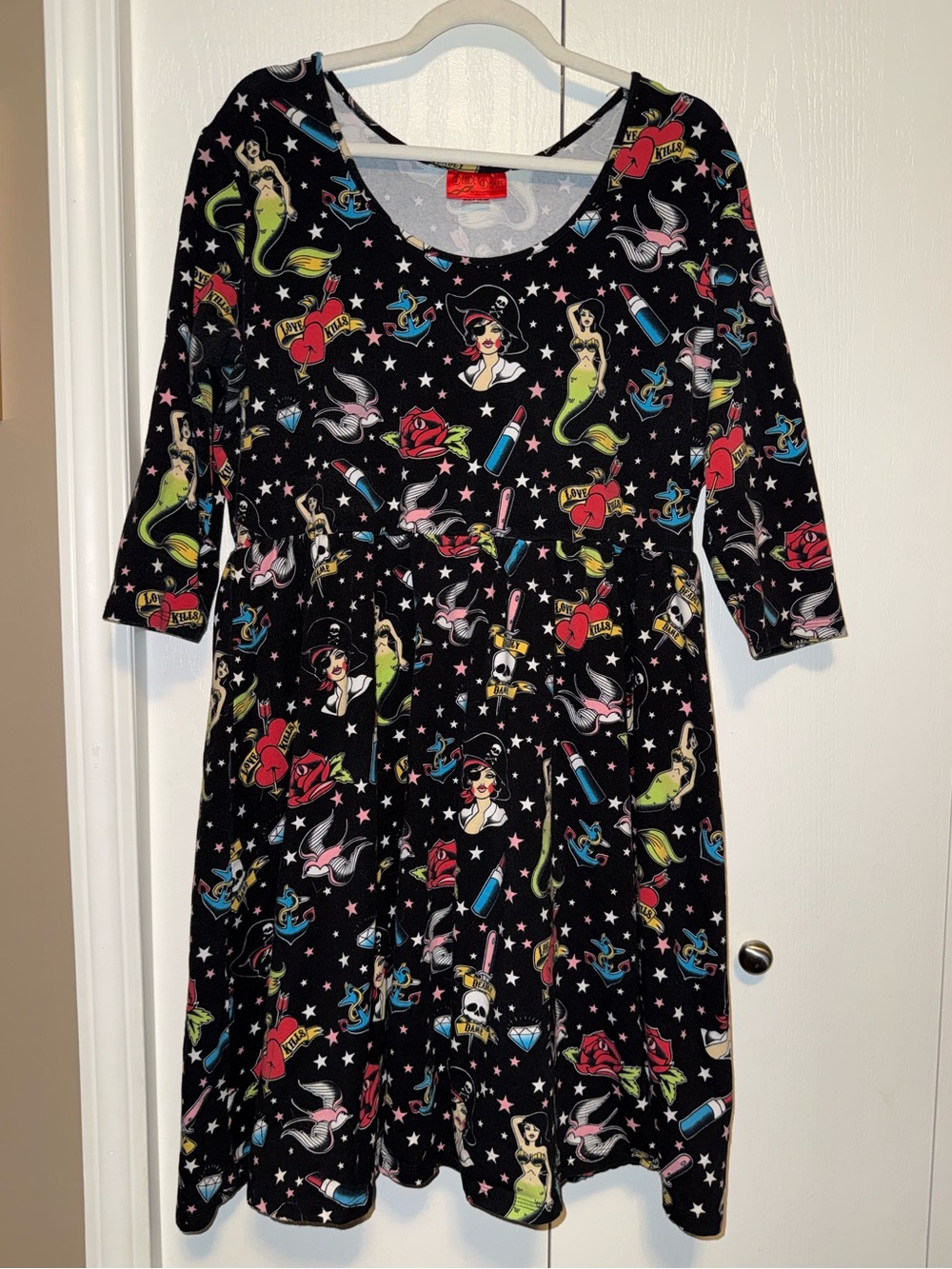 Deadly Dames Hot Rod Honey Swing Dress in Tattoo Print